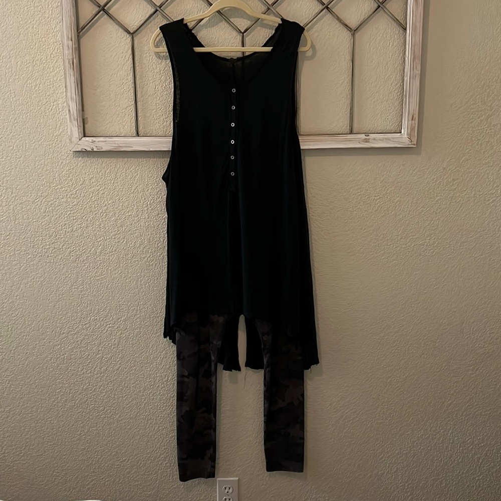 Free people distressed black sleeveless top